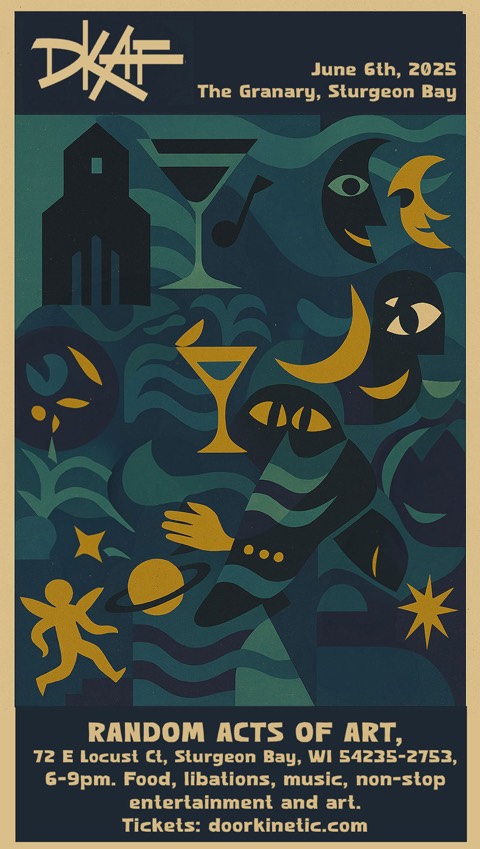 DKAF at The Granary poster — teal, sky blue, and mustard screen print