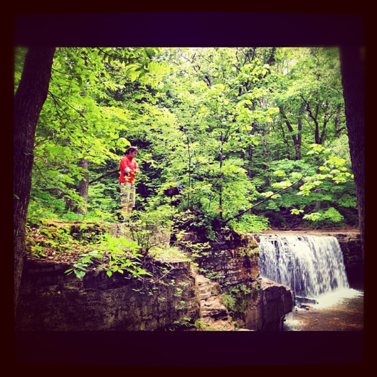 At the top of a small waterfall