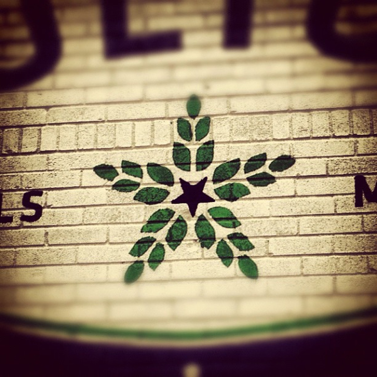 Painted star and wheat on brick