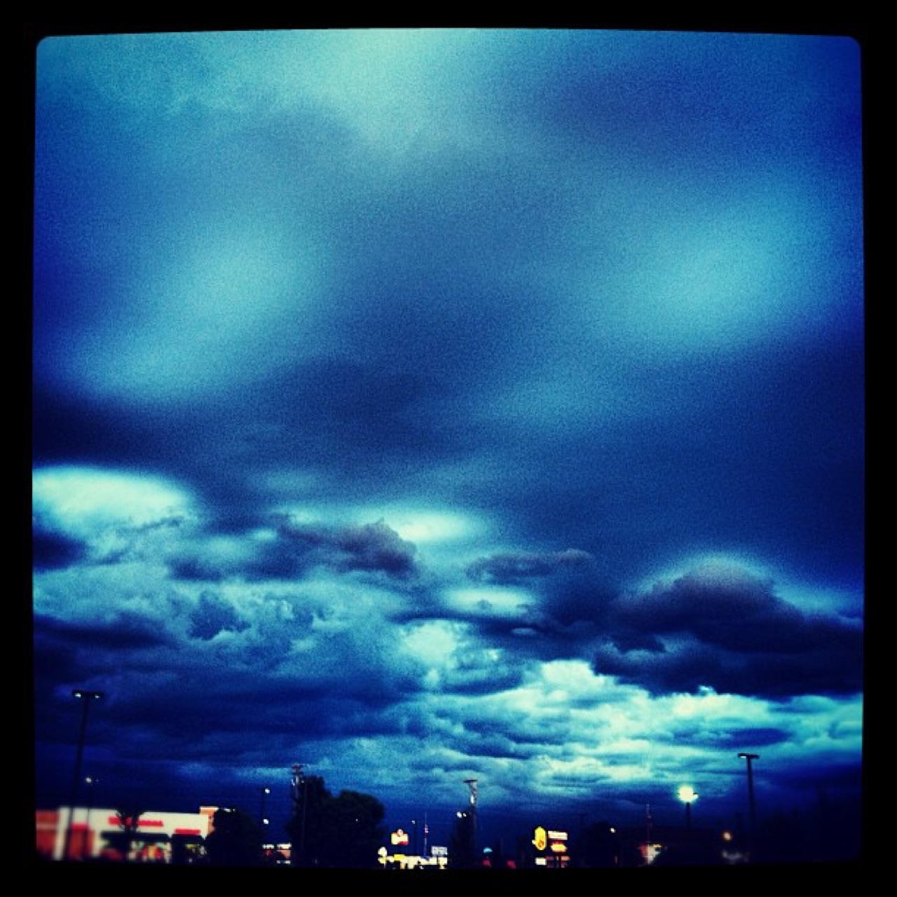Storm clouds over the strip at dusk