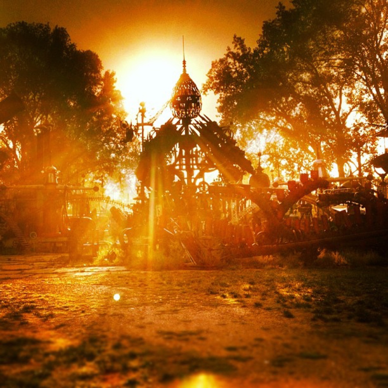 The Forevertron sculpture garden at sundown