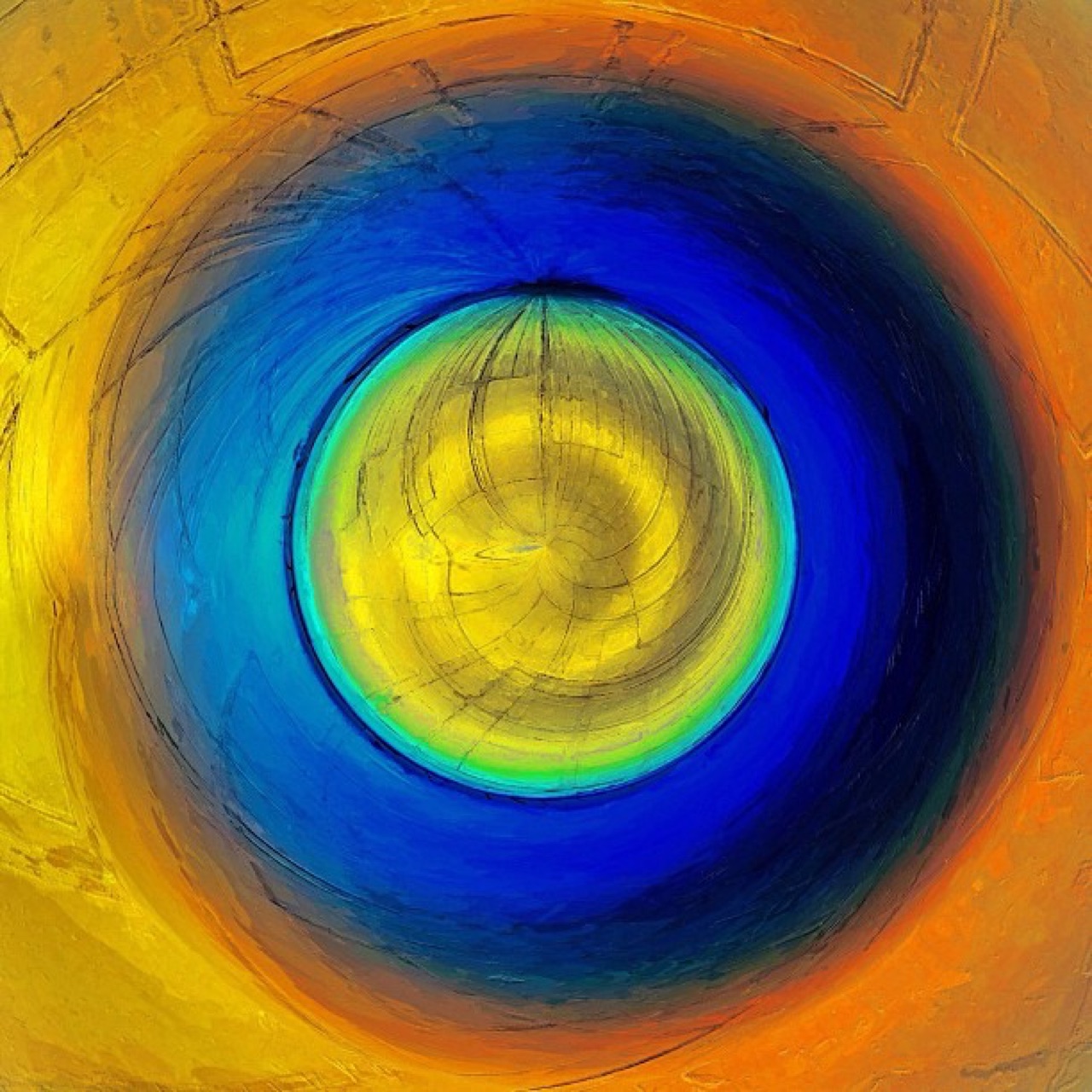 Concentric rings in gold and blue