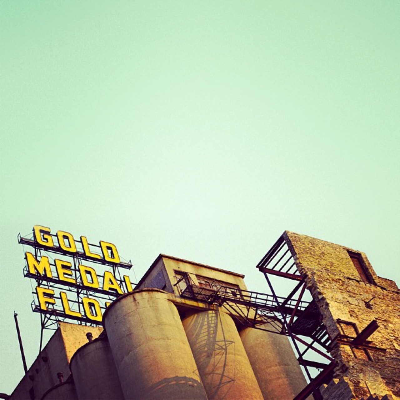 Gold Medal Flour sign above the silos