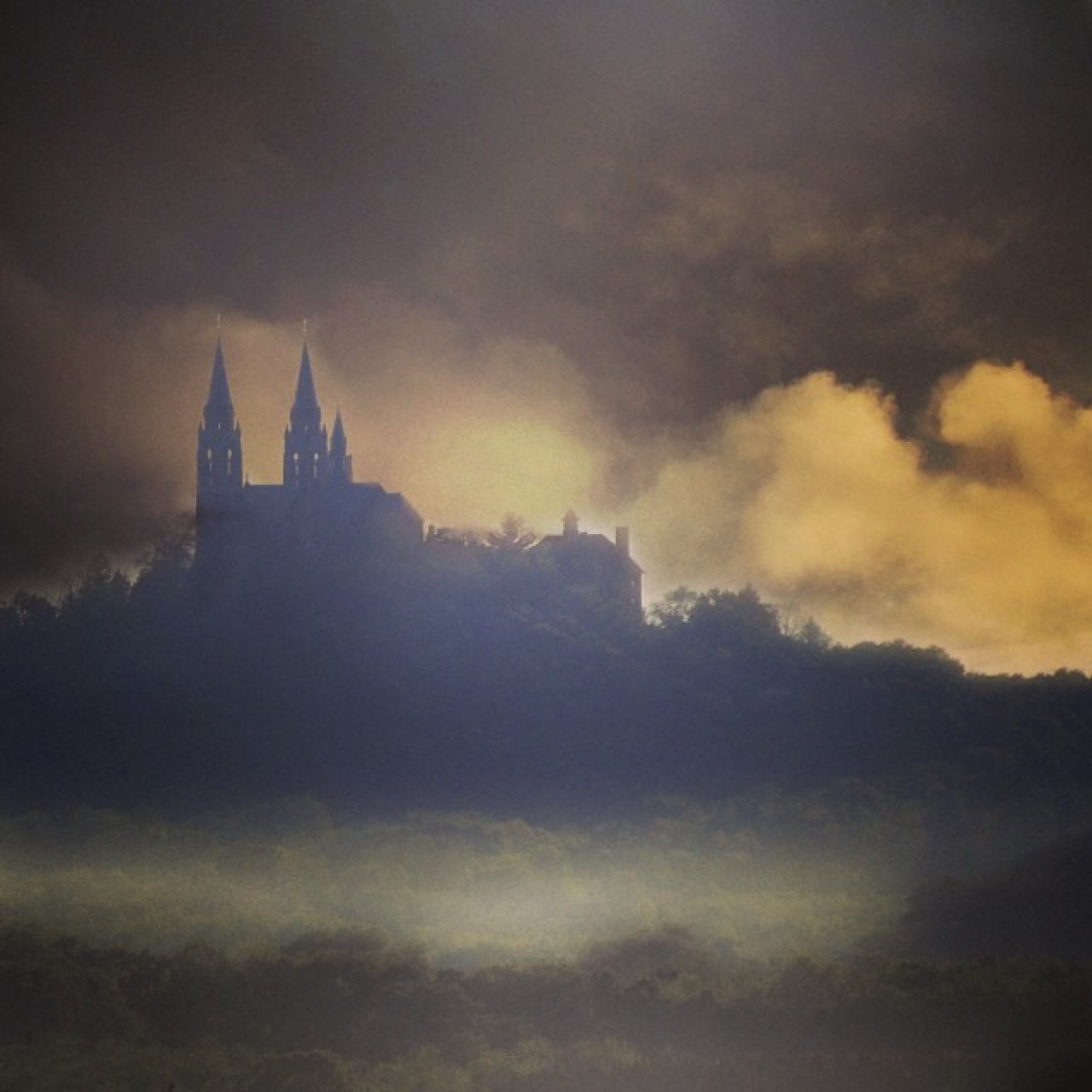 Holy Hill rising out of the fog