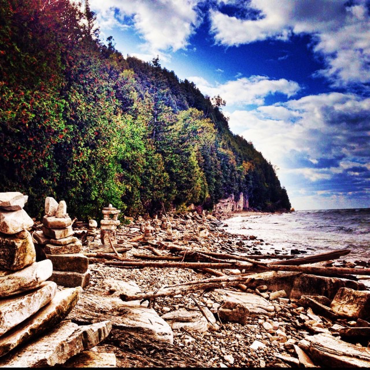 Adding my #cairn to the weathered shore of death's door bluff.