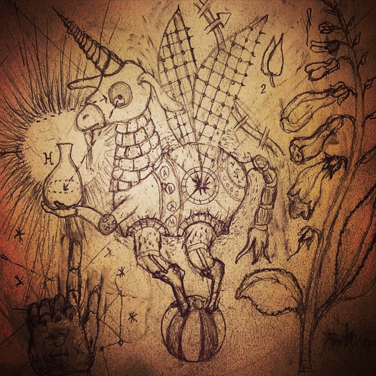 Fox glove uni donkey etching idea