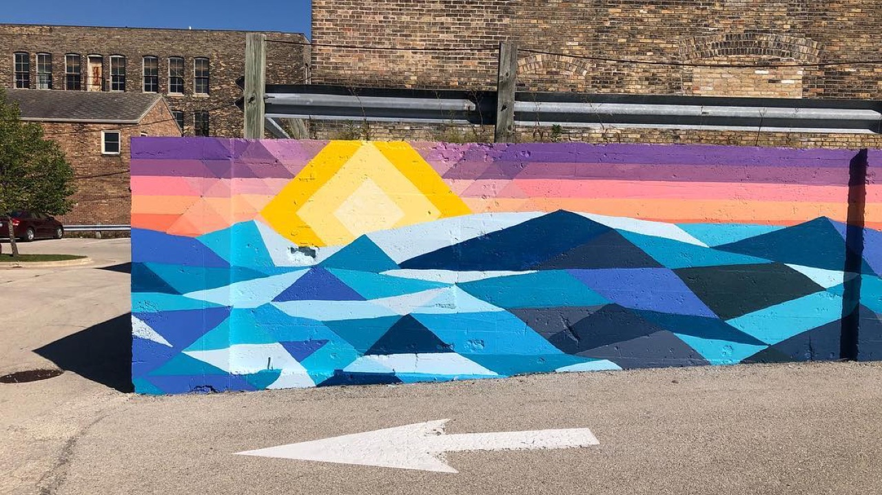 We painted a mural this weekend in downtown manitowoc