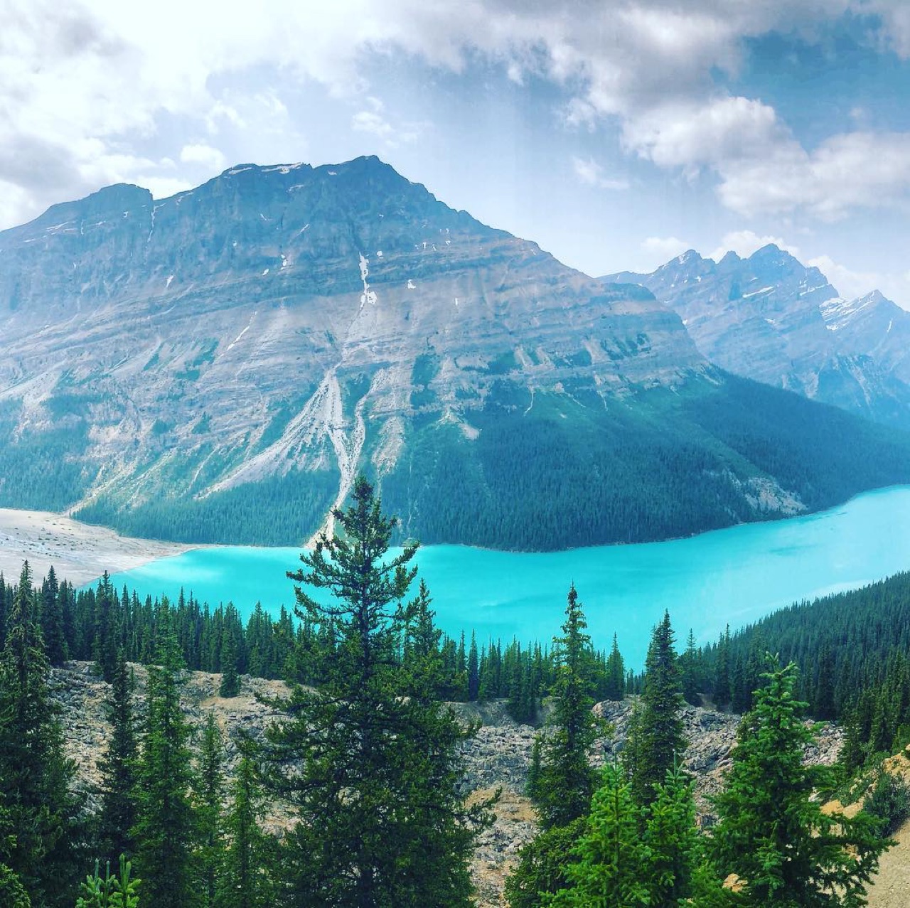A glacial lake in all its beautiful Banff blue brilliance.