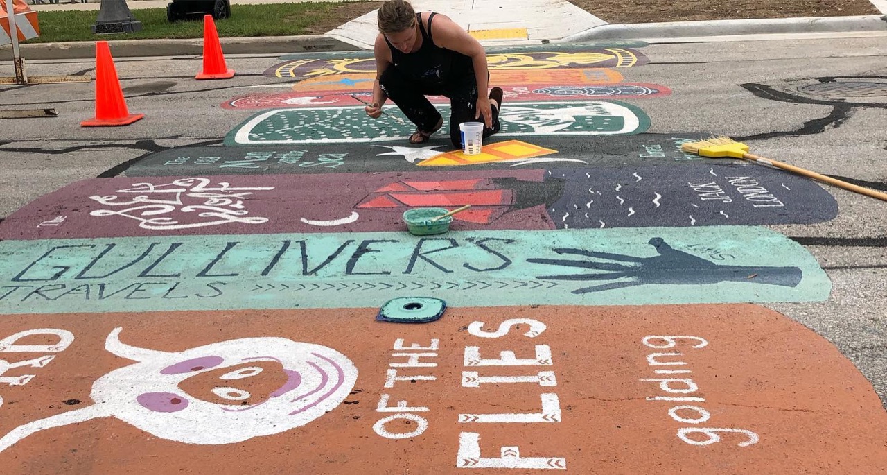We painted a street mural in downtown Manitowoc this week with the…