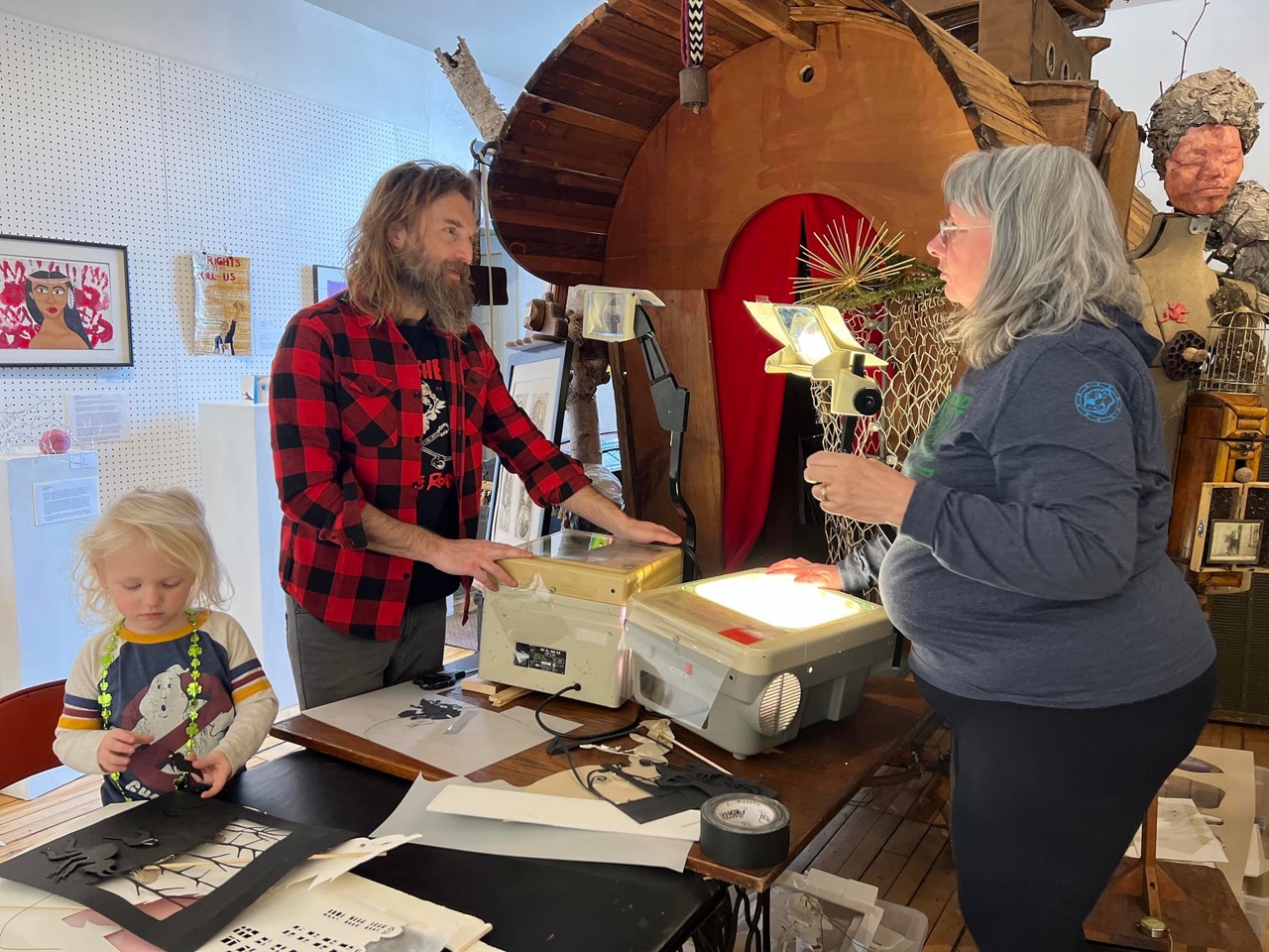 Puppeteers convened to craft new paper worlds at Yonder today to…