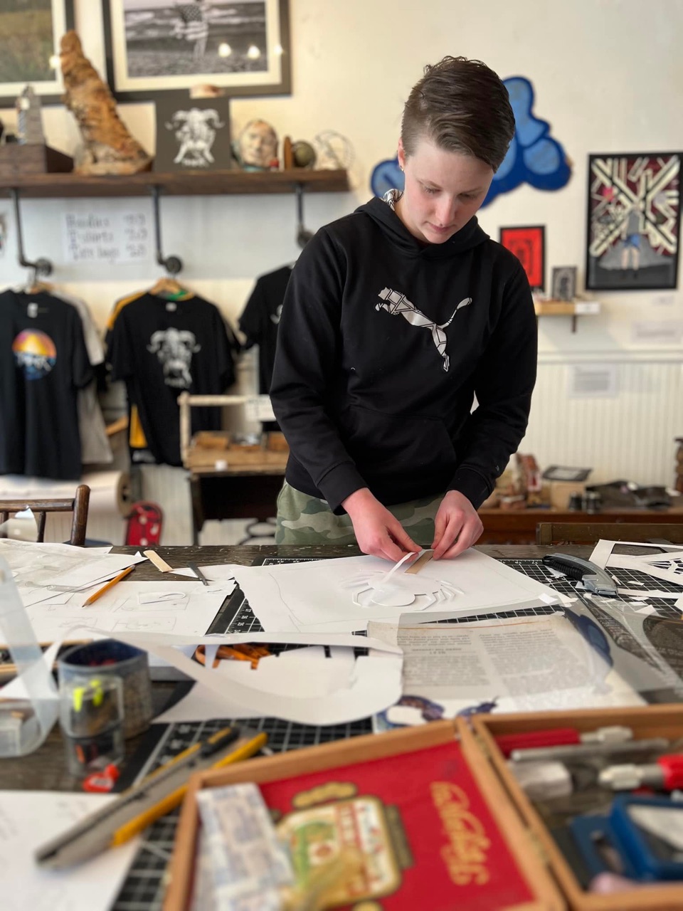 Puppeteers convened to craft new paper worlds at Yonder today to…