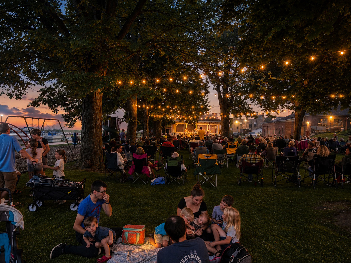 The lights come up in the park