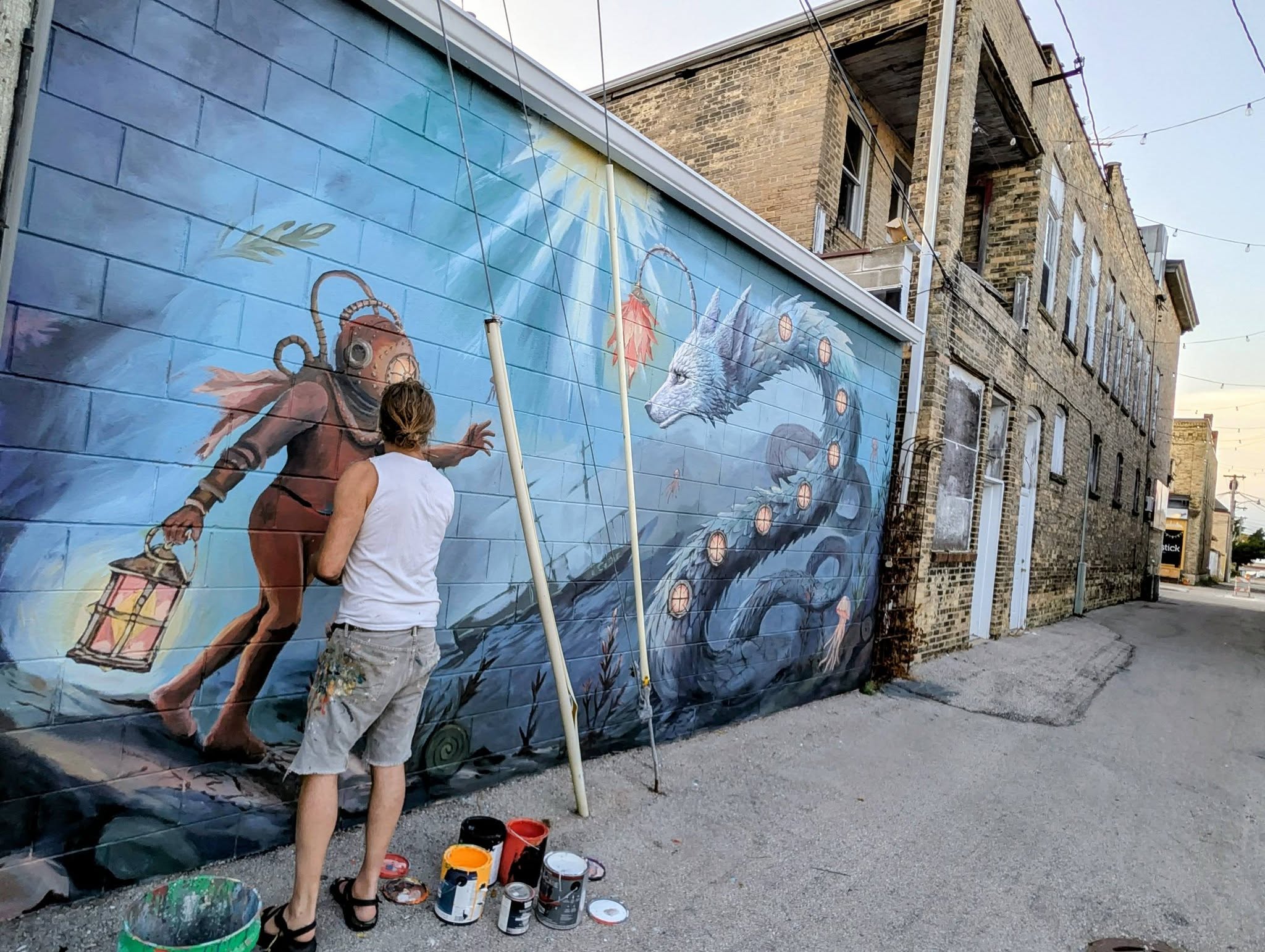 The finished wall from the alley.